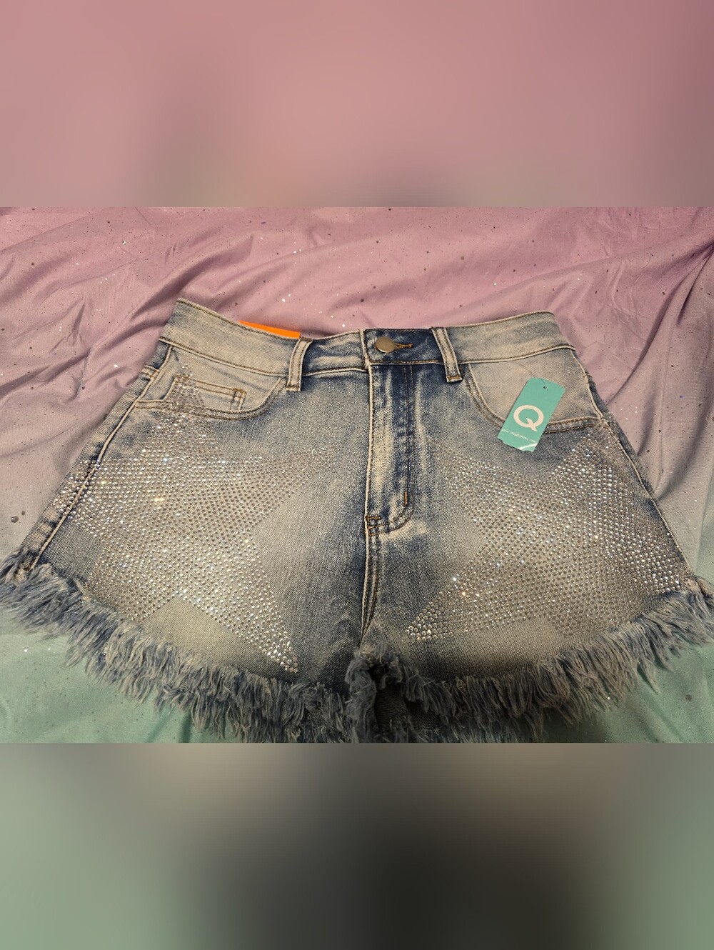 American Bazi Denim Shorts with Rhinestone Star Detail